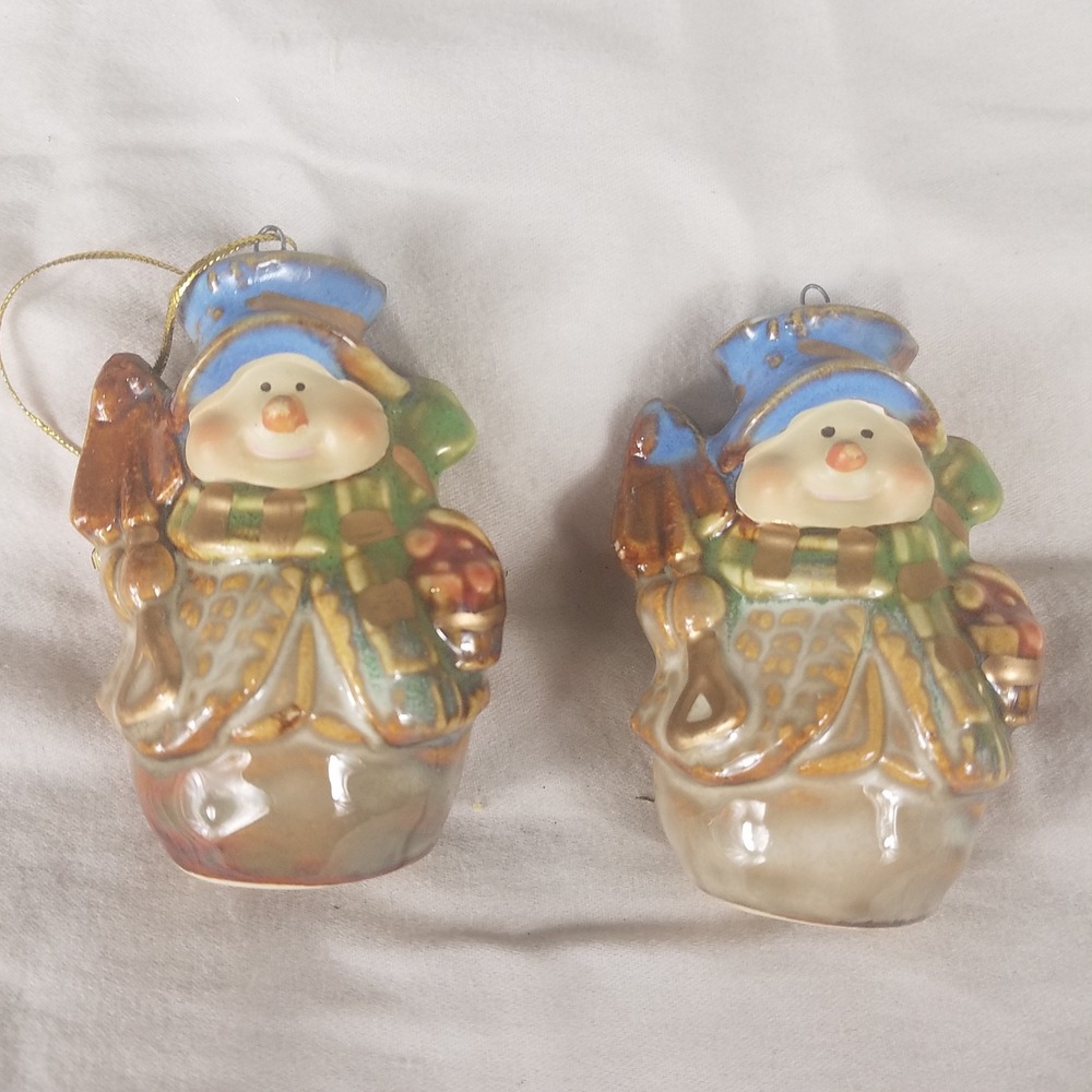 Snowman Ornament Set Multicolor Excellent Glossy Ceramic 2pc christmas holiday